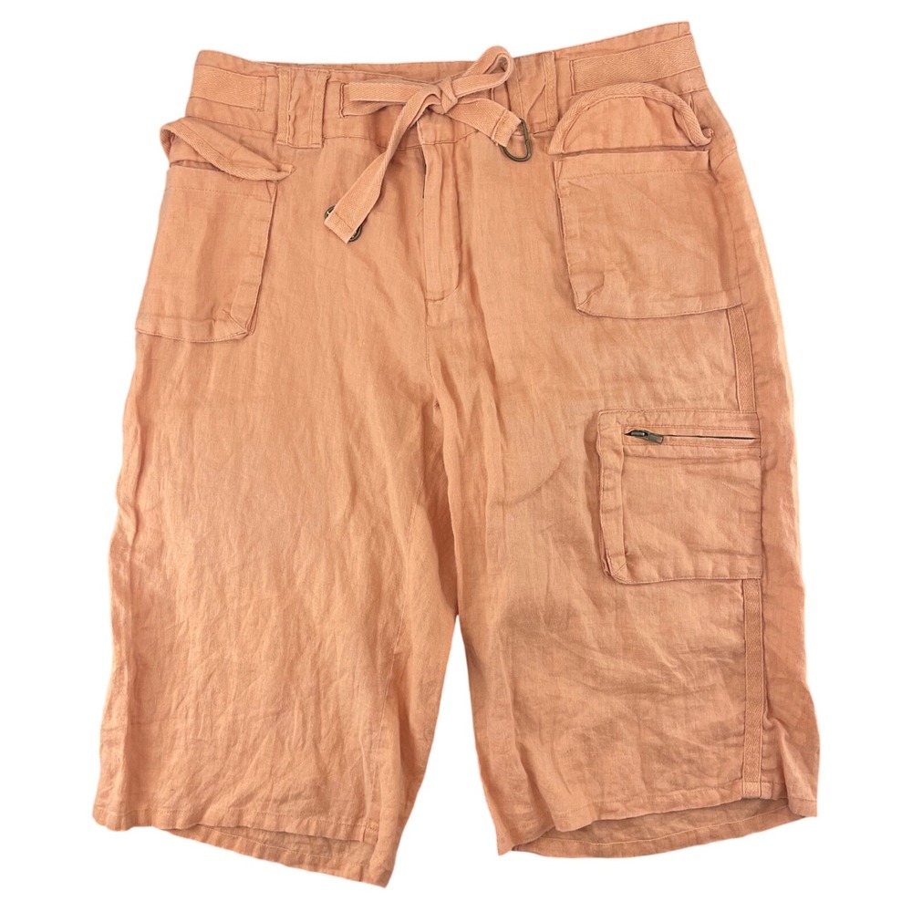 DStudio Linen Cargo Shorts Women 8 Peach Lagenlook Euro Summer Soft‎ Luxury Belt
